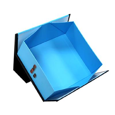 China Recycled Materials Design Logo Stamping Modern Luxury Wine Gin Brandy Whiskey Magnetic Packaging Gift Blue Paper Box With Tissue Silk Insert for sale