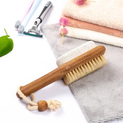 China Manufacturer Natural Teak Wooden Handle Massage Bamboo Shower Exfoliating Boar Hair With Pumice Stone Bath Brush for sale