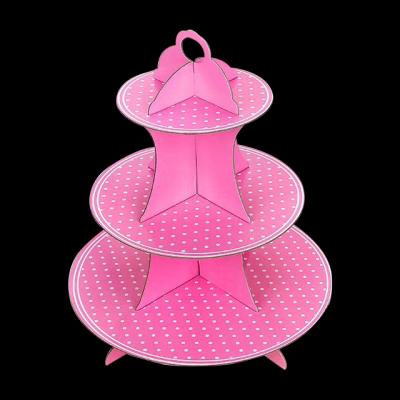 China Christmas Party Fancy Polka Dots Pink Round Recyclable Cardboard Popular Disposable Dessert Snack Cake Stand Disposable Custom Made for sale