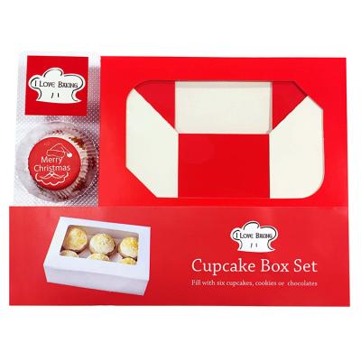 China Art Paper Custom Polka Dots Printing Disposable Foldable Cupcake Window/Cup Cake Birthday Food Packing Crates Box Combo Set Packaging for sale