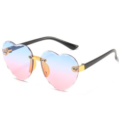 China Heart-shaped frame Love&Rose Rimless Kids Heart Sunglasses 2022 cute gradient children's sunglasses PC wholesale top brand children's sunglasses for sale