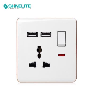 China Universal Multi Socket 5 Edge Socket Pin Wall Switch With Neon Push Button Switch Electrical Socket Plating for sale