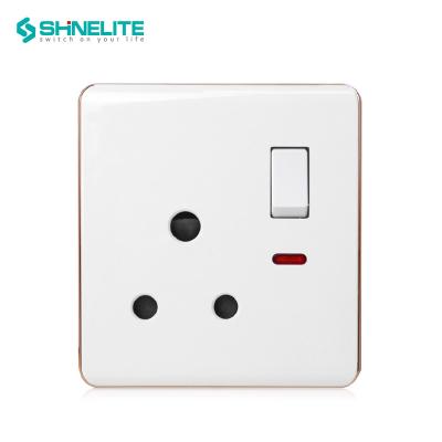 China Edge 15A 1 Band Plating Round Pin Switch Wall Socket British Switched Socket With Single Pole Neon White Color Power Socket Plug for sale