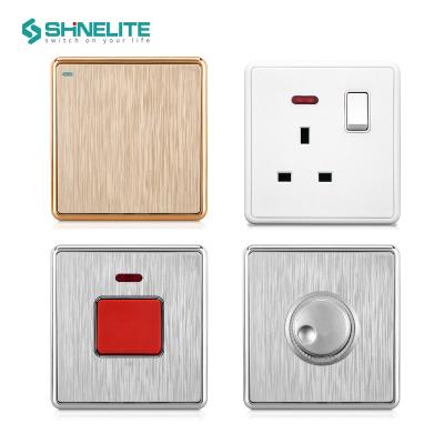 China Modern Brushed Plastic Plate Saber Strip UK 10A 1 1 Way Light Electric Wall Switch for sale