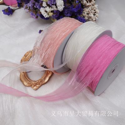 China Handmade Braided Pleats Shiny Elegant Organza Pearl Wrinkle Headdress Bowknot Yarn Ribbon for sale