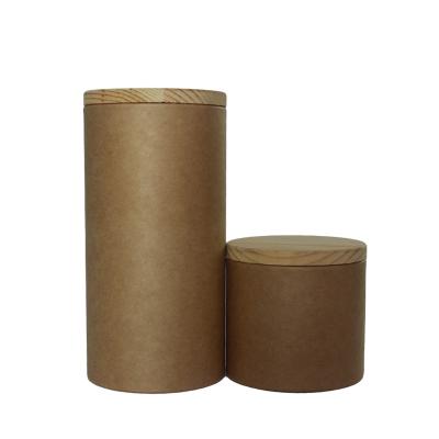 China Luxury Recyclable Kraft Paper Tube Cylinder Packaging Cosmetic Bottle Wooden Lid for sale