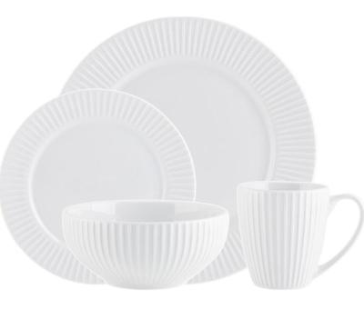 China Sustainable 16 Pieces Embossed Porcelain Dinnerware Set For 4 People for sale