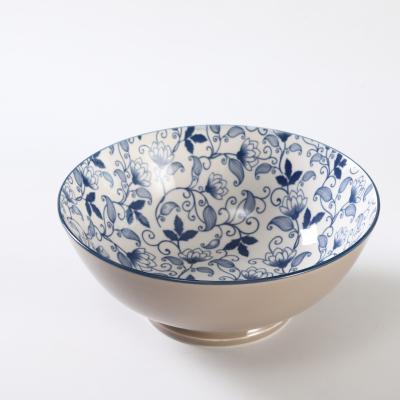 China Disposable Ceramic Bowls Bowls Deep Blue White Porcelain Kitchen Soup Salad Bowl Disposable Bowls for sale