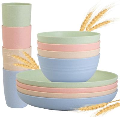 China Amazon Hot Selling Viable Wheat Straw Tableware 12-Piece Set Outdoor Japanese Style Picnic Tableware Set for sale