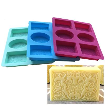 China Viable Factory Non-Stick BPA Free Silicone Molds for Soap Making, 6 Cavities Rectangle Oval Silicone Soap Molds for sale