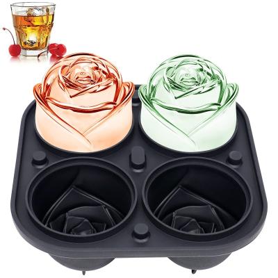 China Hot Selling Manufacturer Viable Summer Ice Cube Tray 4 Cavity Silicone Ice Ball Rose Ice Cube Molds for sale