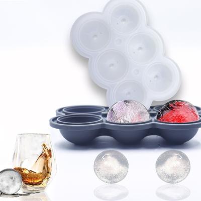 China Viable Hot Sales Round 2.2 Inch Cocktail Whiskey Ice Ball Maker 6 Cavities Sphere Mold Ice Cube Trays With Lid for sale