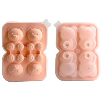 China Factory 4 Cavities 3D Teddy Bear Silicone Ice Cube Mold Viable Animals Shape Bear Ice Cube Trays Mold for sale