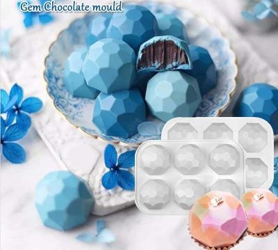 China 2022 Sustainable New Arrival 6 Cavity Diamond Shaped Dessert Mold Gem Chocolate Silicone Cake Mousse Mold for sale