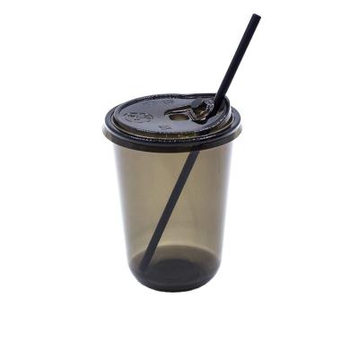 China Disposable Logo Custom Printed Plastic Coffee Cup Packaging Customized Transparent PET Black Cold Drink Cup With Lid for sale