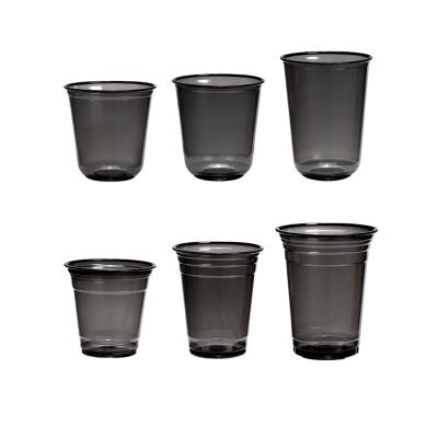 China 16oz Disposable Black Plastic Cup Custom Cups PET Transparent Disposable Take Away Plastic Coffee Cup With Lid for sale