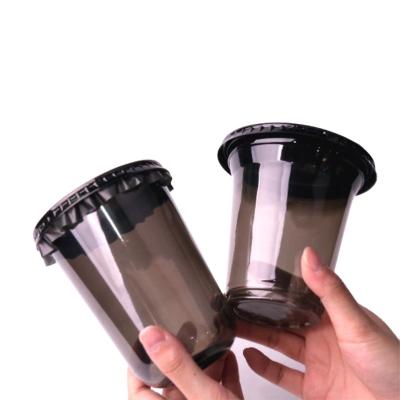 China Juice Yogurt Drink Bubble Tea Cup Disposable Plastic Disposable Transparent Logo Black Plastic Cup Customized for sale