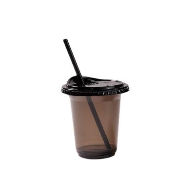 China Disposable Custom Logo Printing 12oz 16oz Cold Clear Black Disposable Milk Tea Drink PET Cups With Lids for sale