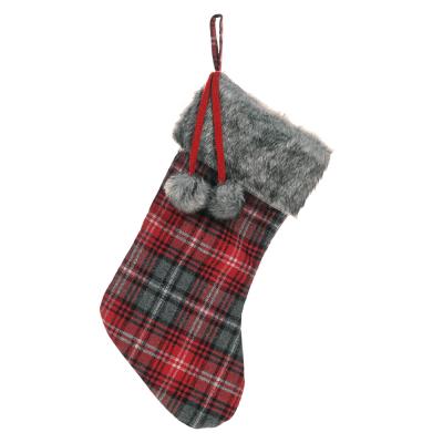 China Christmas Decor Christmas Stocking Plaid Style Plush Faux Fur Cuff Stocking Christmas Decoration for sale