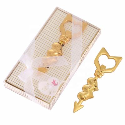 China Wedding Party Wedding And Bridal Shower Favors Gold Arrow By Heart Beer Bottle Opener for sale