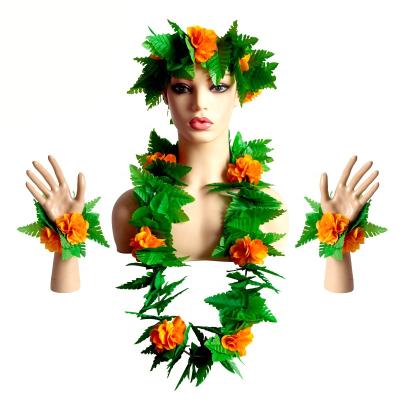 China Hawaiian Leis Wedding Thickened Green Garland Hawaiian Leaves Dancing Flowers for Beach Holiday Party Favor Garland Set for sale