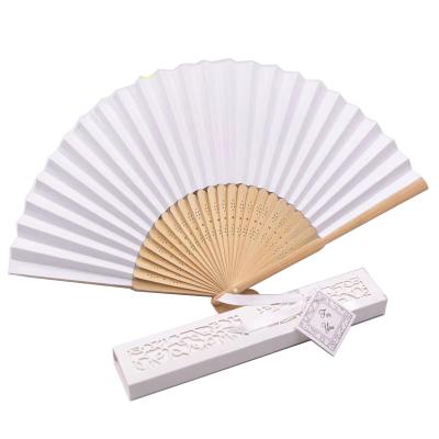 China Bamboo With Bamboo Silk White Single Side Printing Custom Wedding Fabric Fashion Favor Fan Solid Color for sale