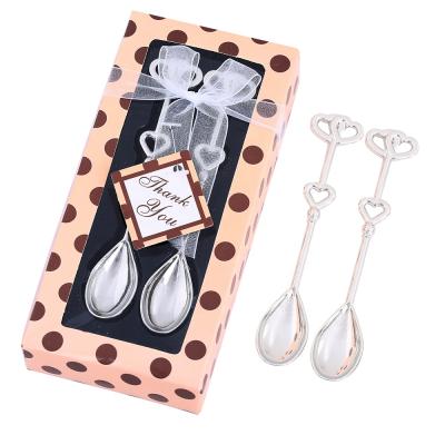 China Wedding Favors Birthday Party Decor Hot Sale Double Heart Shape Spoon Set Wedding Gift Souvenirs For Party Supplies for sale