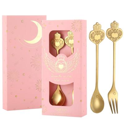 China Wedding Favors Birthday Party Decor 2020 New Arrivals Factory Product Wedding Favor Gift Stainless Steel Heart Teaspoon Fork Set for sale