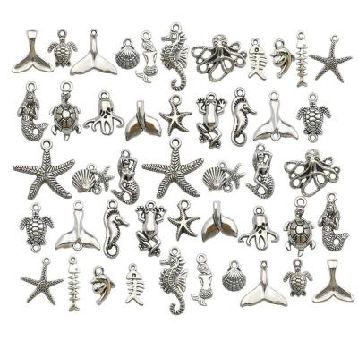 China Gift 90pcs Antique Silver Sea Animals Marine Life Charms Pendants For Craft for sale