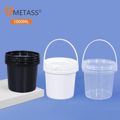 China PP Food Grade 1L Plastic Round Bucket for Ice Cream Chocolate Popcorn Nuts Packaging for sale