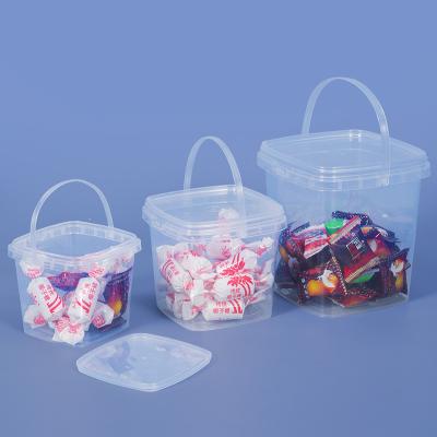 China 280 ml 500 ml 1L 2L Quadrat Custom Printed Party Süßigkeiten Popcorn Cookie Milch Honig Plastik Eis Eimer mit Deckel zu verkaufen