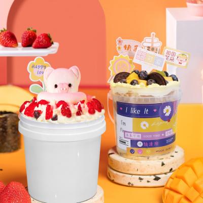 China 1L Plastic Cream Bucket with Semi-circular Transparent Lid and Customized Logo Print for sale