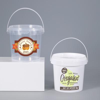 China Custom Order PP Bucket Customize Logo White Transparent Round Food Takeway Box Tub With Anti-Theft Lid for sale