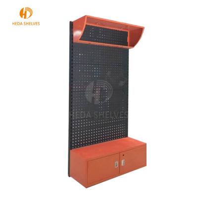 China From HEDA Factory Directly Sale Retail Shop Pegboard Metal Machine Tool Rack Rustproof Single Sided Floor Display Stand For DIY Tools for sale