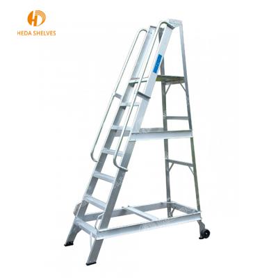 China Insulation Ladders Warehouse Safety Steel Mobile Work Platform Rolling Ladder With Handrails for sale