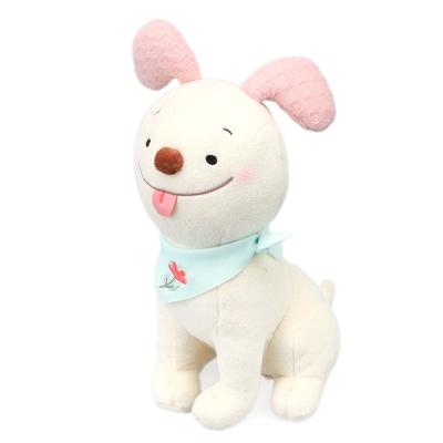 China Custom Realistic Plush Dog Stuffed Animal Birthday Gift Cute Puppy Puppy With Green Flower Scarf As Gift for sale