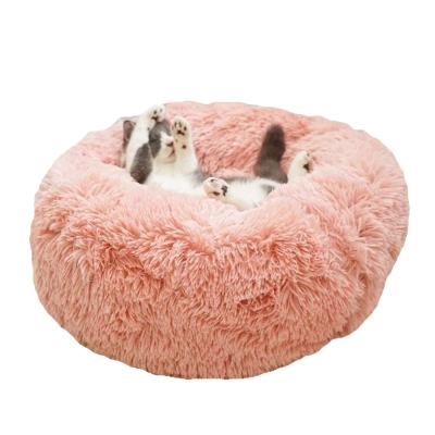 China Promotion Manufacturer Wholesale Colorful Luxury Round Donut Plush Dog Cat Bed Gifts or Pet for sale