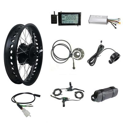 China Hot Sale 48v 750w Ebike Snow Bike Conversion Kit 20 Inch Fat Tire Front Geared Kit With sw900 LCD Display 135mm Front for sale