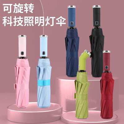 China Modern New rotatable handle sunshade sunshine and rain flashlight lighting umbrella for sale