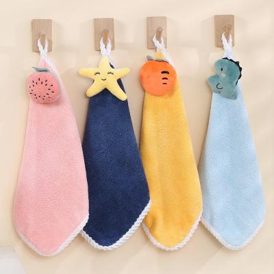 China Compressed Hanging coral velvet kitchen household lazy hand towel thickened absorbent cartoon children's towel for sale