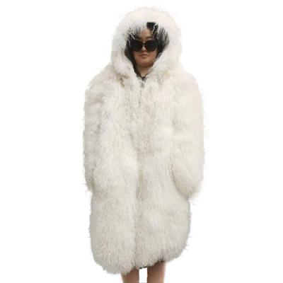 China New Design Viable Handmade Fur Winter Women Lamb Fur Coat Mongolian Curly Sheep Fur Coat With Hood for sale