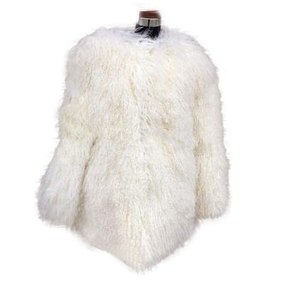 China Women Viable Real Mongolian Sheep Fur Coat Long Curly Tibet Lamb Fur Jacket Outerwear for sale