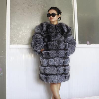 China 2016 Winter New Design Ladies Long Silver Fox Real Fur Coat Warm Viable Fur Jacket For Women for sale