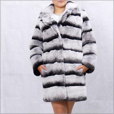 China ALICEFUR Stand Collar Anti-Shrink Dyed Rex Rabbit Fur Coat Chinchilla Rex Rabbit Fur Jacket Long for sale