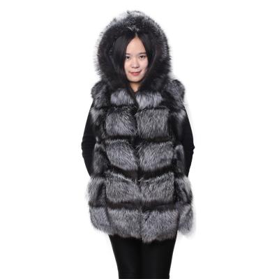 China Custom Made Warm Hooded Vest Silver Fox Fur Waistcoat Winter Fashion Waist Natural Fur Vest Natural Fur Vest For Women for sale