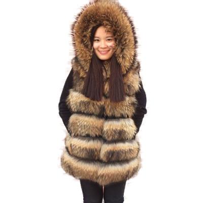 China High Quality Raccoon Fur Vest Women Plus Size Winter Women Custom Made Wholesale Fluffy Raccoon Fur Vest With Hood for sale