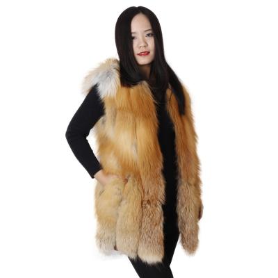 China Real Fox Fur Vest Wholesale Custom Made Natural Stripe Waistcoat Winter Mid Waist Women's Mid Long Fur Vest for sale