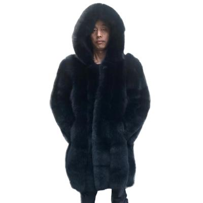 China Plus Size High Quality Men's Winter Fur Jacket Thick Warm Black Fox Real Fur Coat With Hood for sale