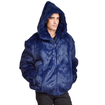 China Wholesale OEM custom oversized fur jacket plus size outwear winter warm hooded men's rabbit fur coat for sale