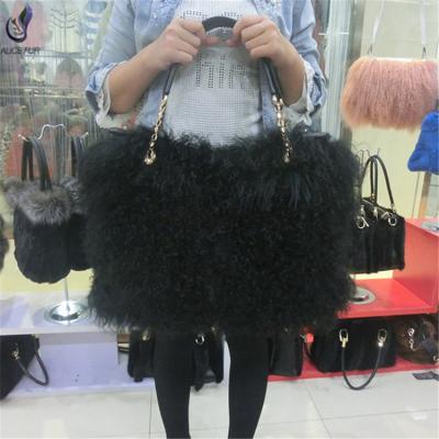 China Fashion ALICEFUR Mongolian Sheep Fur Bags Curly Hair Tibet Lamb Fur Bag For Sale for sale